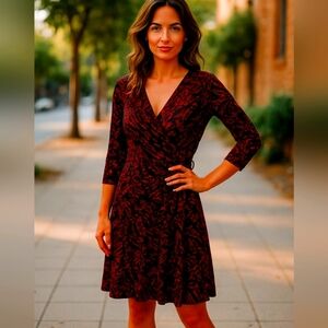 Evan Picone Elegant Faux Wrap V Neck Dress In Size 10